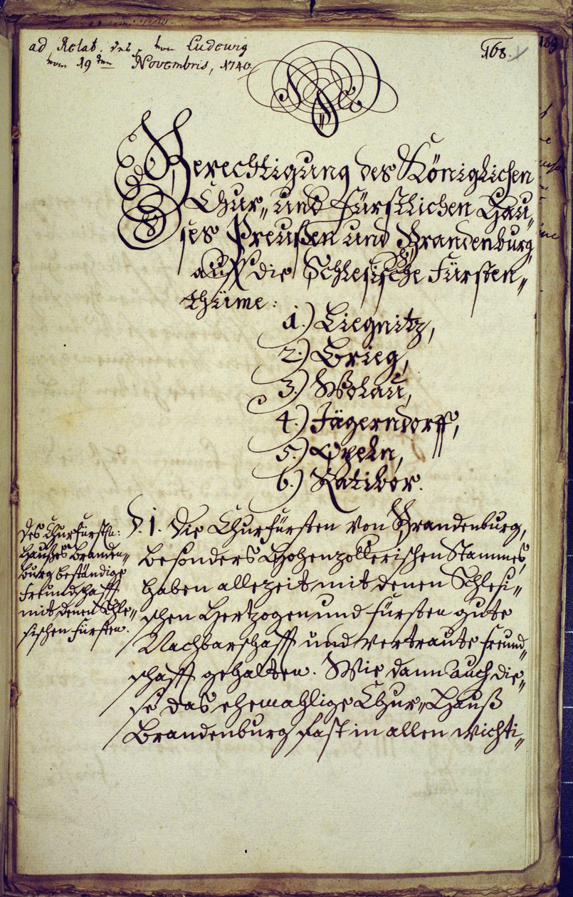 Memorandum utarbeidet av kansleren ved universitetet i Halle, med samtykke til annekteringen av Schlesien, 19. november 1740 av German School