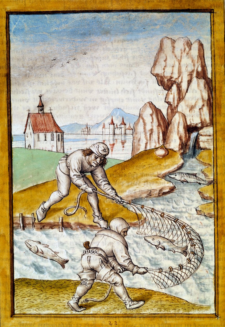 Miniatyrgarnfiske fra en tysk oversettelse av fablene om "Kalila (Calila) og Dimna" av Bidpai. Chantilly fra 1400-tallet, Musee Conde av German School
