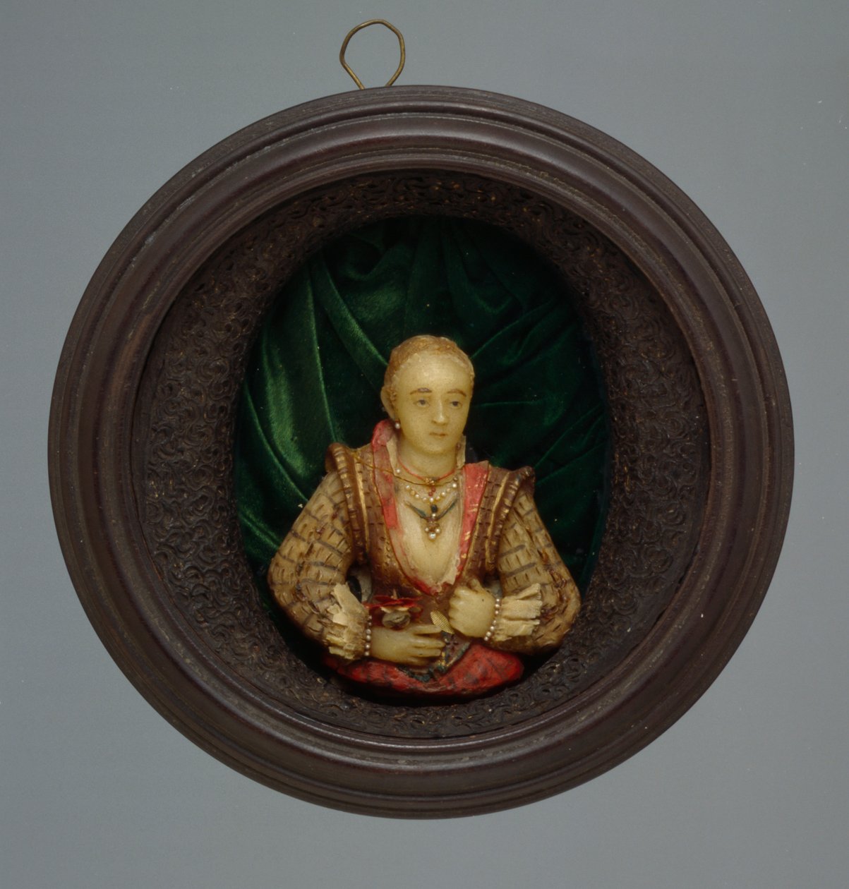Miniatyrportrett, ca. 1600 (glass, silke og tre) av German School