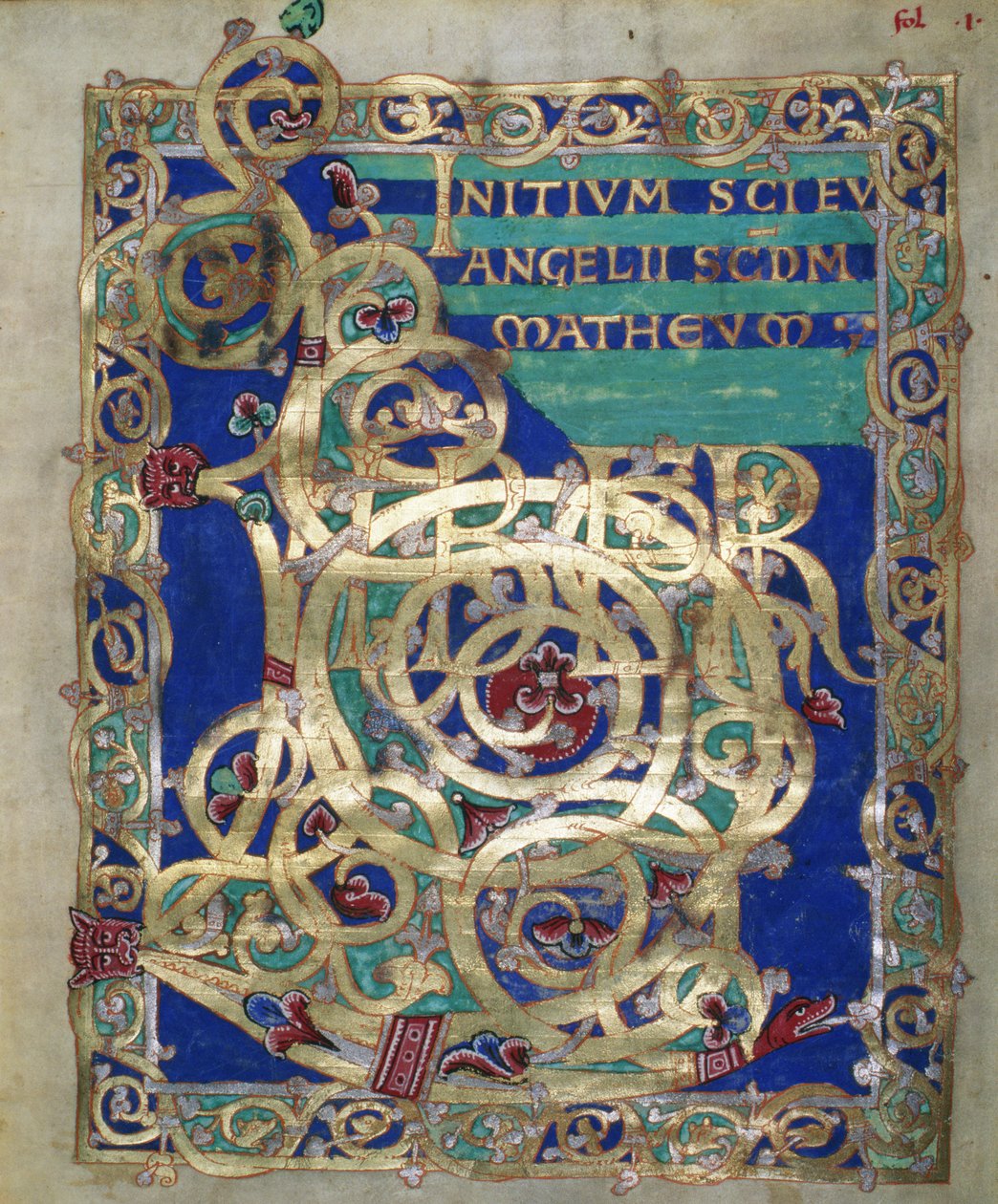 Fru Czart. 1207 IV, fol.13 v Dekorert incipit av St. Matteusevangeliet, fra The Evangeliarium of the Cathedral of Plock, ca. 1075 av German School