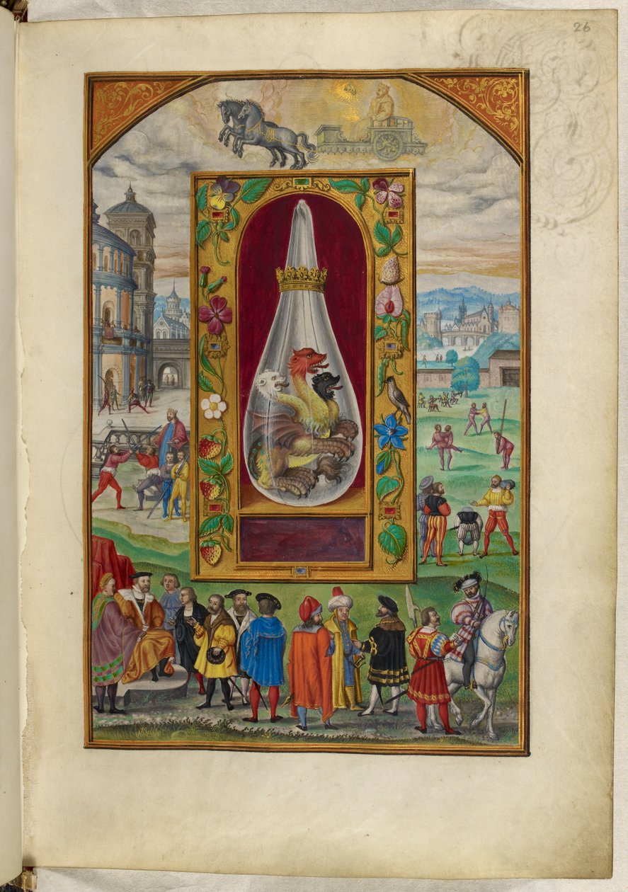 Ms Harley 3469, f.26 Trehodet drage i kolbe, den fjerde avhandlingen, fra 