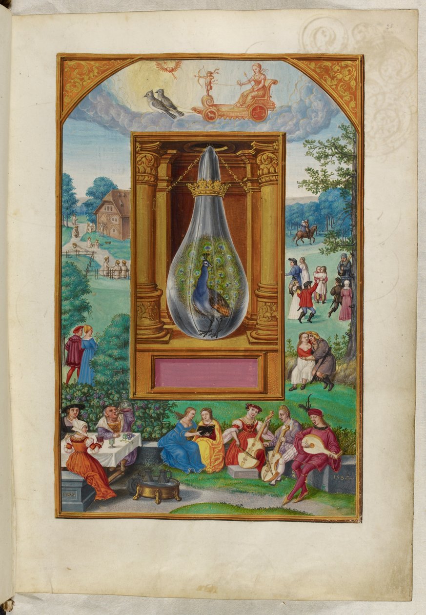 Ms Harley 3469, f.28 The Peacock Tail, the Fourth Treatise, fra 