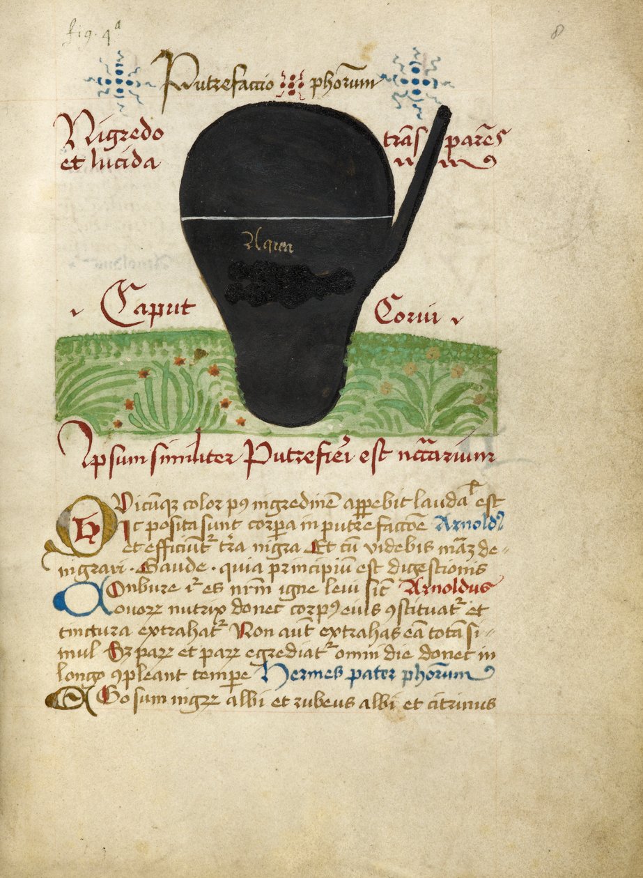 Ms Sloane 2560, f.8 fra Alchemical Treatises, sent på 1400-tallet (vellum) av German School