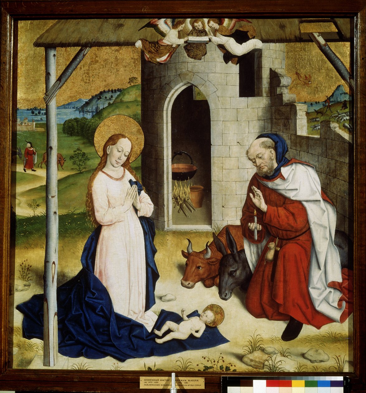 ""Nativite"" (The Adoration of the Christ Child) Distemper fra den tyske skolen. 1470-1480 Pushkin-museet, Moskva av German School