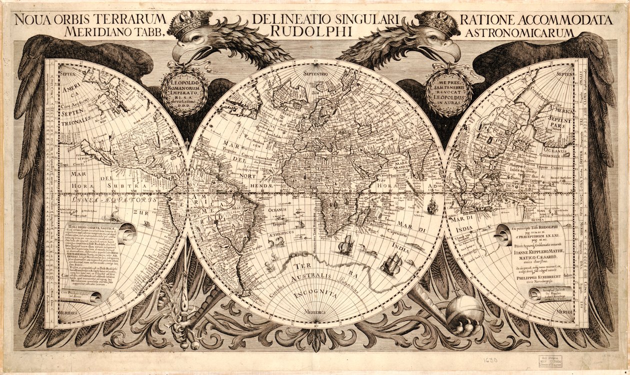 Den nye verden, fra "Rudolfinens bord" av Johannes Kepler, 1627-30 av German School