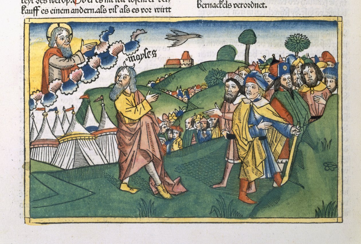 Nummer 1 1-20 Forberedelse til reisen fra Sinai-fjellet, fra Nürnbergbibelen (Biblia Sacra Germanaica) (farget tresnitt) av German School