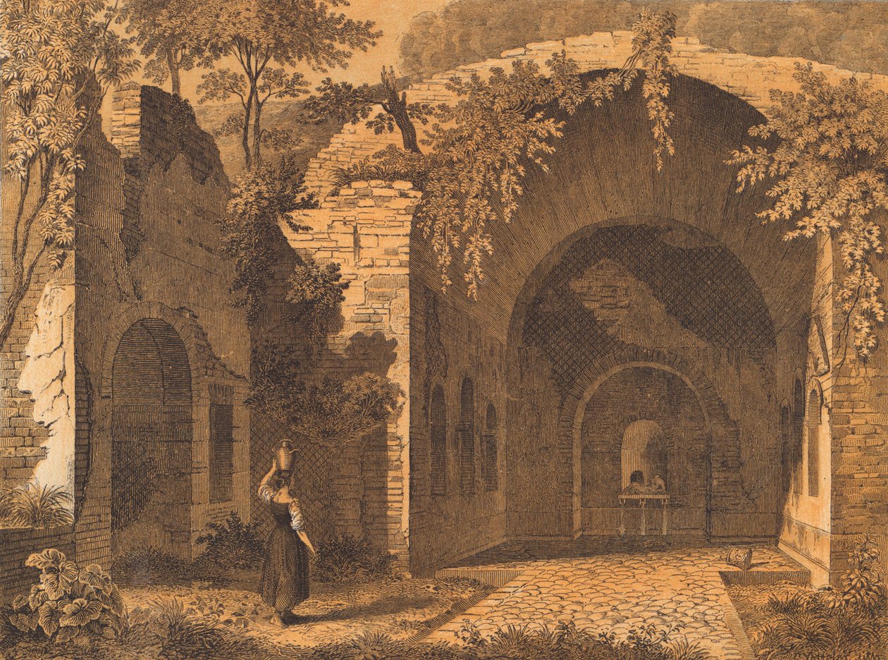 Nymphaeum of Egeria, Roma (farge litho) av German School