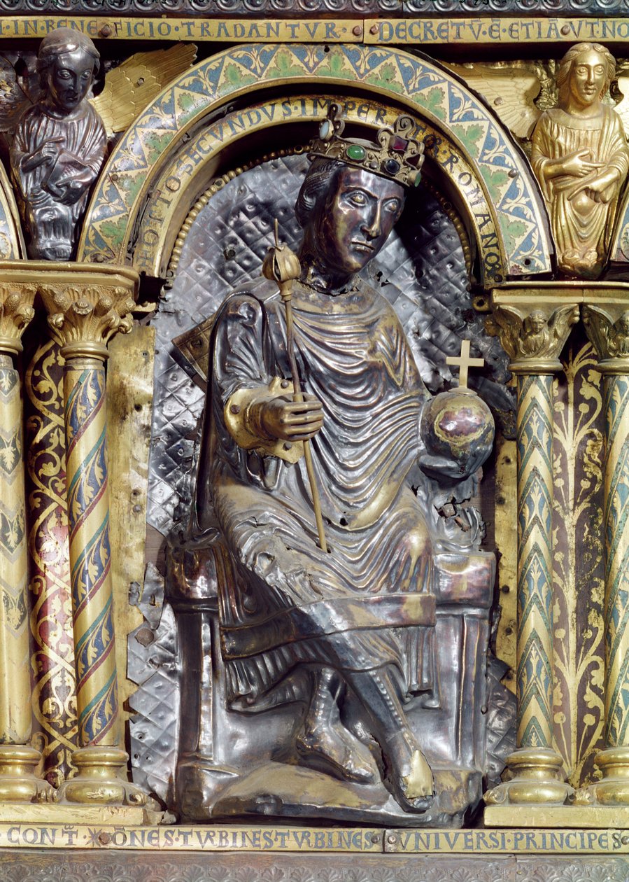 Otto II (955-83), hellig romersk keiser, detalj fra helligdommen til keiser Karl den store (742-814), 1215 (gull og champleve-emalje) av German School