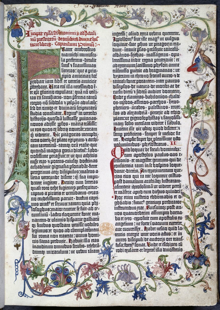Side fra Gutenberg-bibelen, med Erfurt-belysning av German School
