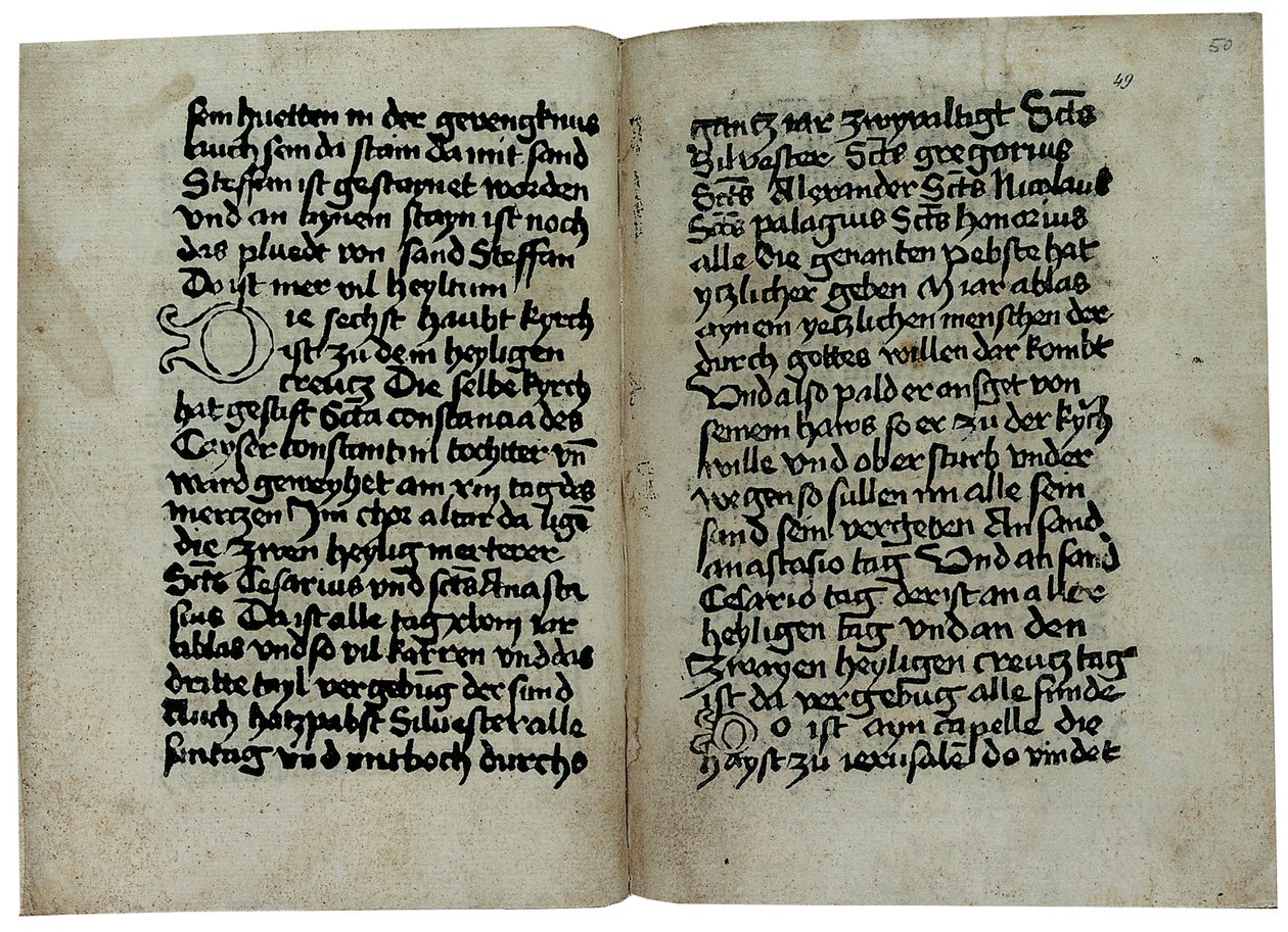 Sider fra en tyskspråklig kopi av "Mirabilia of Rome, History and Description of the City of Rome" av Pseudo-Aegidius Romanus, muligens utgitt av Ulrich Han, Roma, ca. 1475 av German School