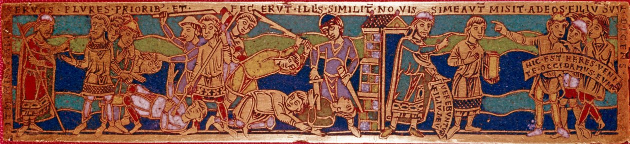 Lignelse om arbeiderne av vintreet eller lignelse om arbeiderne i den ellevte time. Emaljert plate på kobber. Rhenane skole. 1100-tallet. Firenze, Nazionale Museo del Bargello av German School