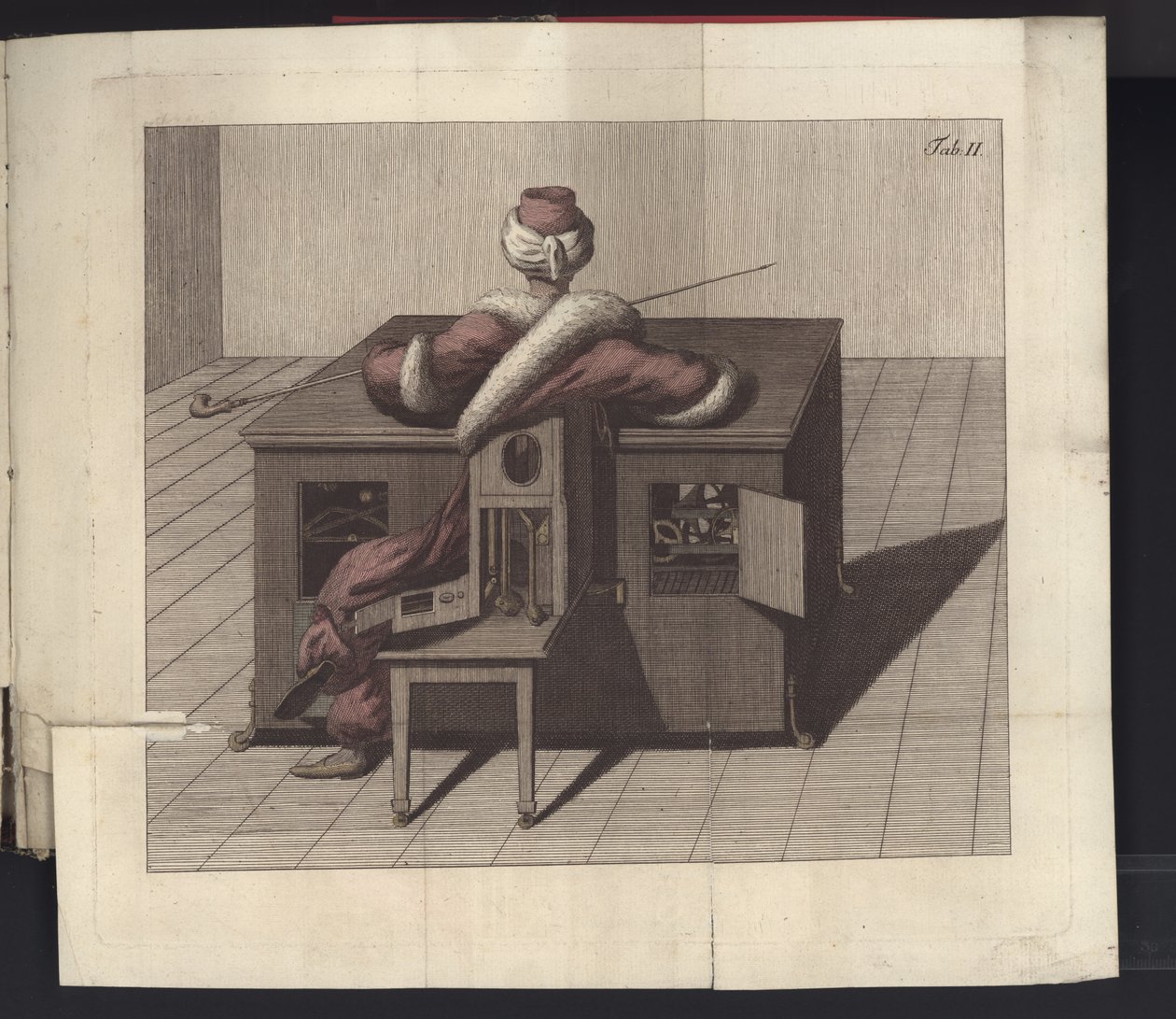 Plate II fra Om sjakkspilleren til Herr von Kempelen og hans replika, Leipzig og Dresden: Joh. Gottl. Broadhead, 1789 av German School