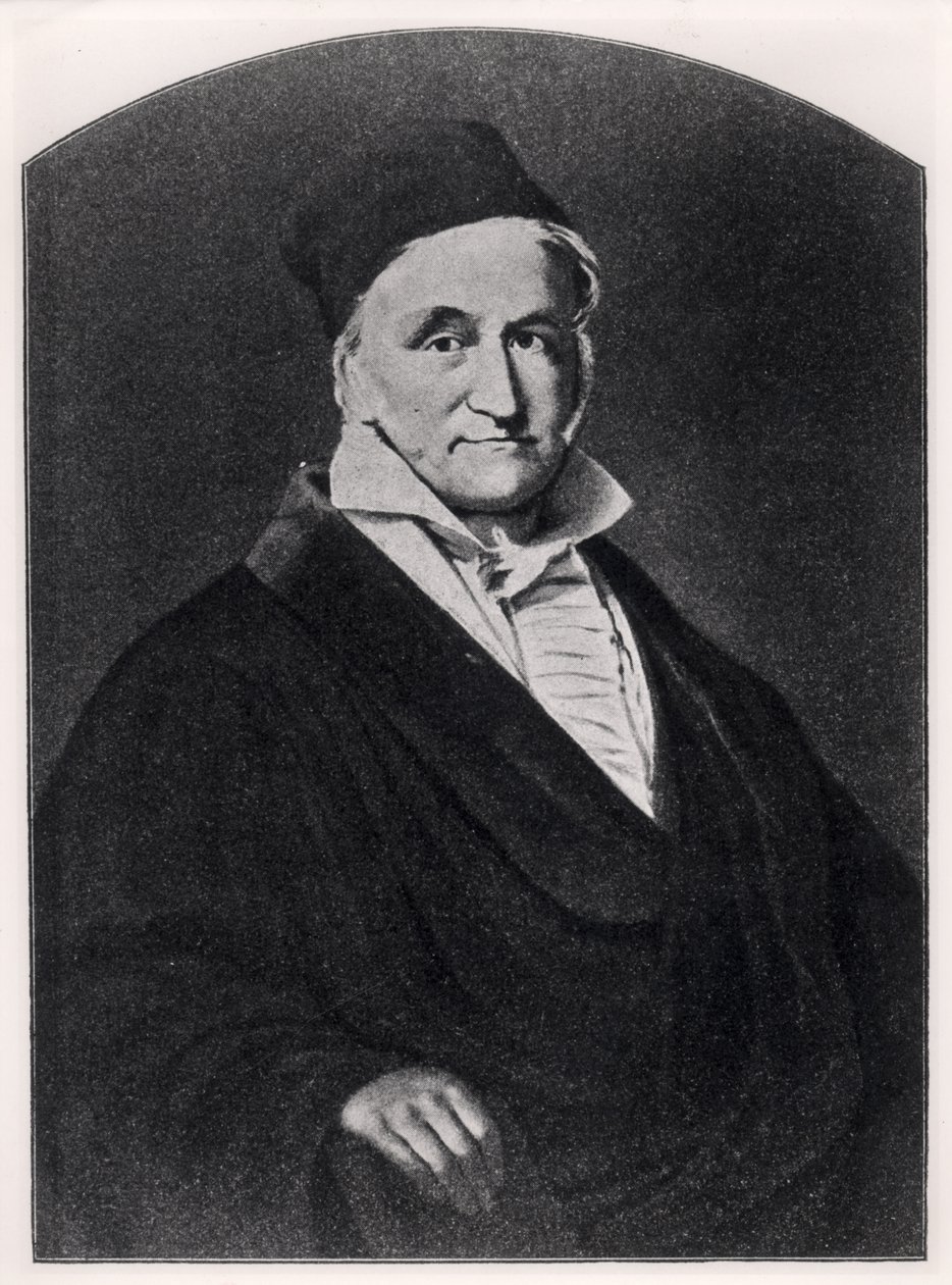 Portrett av Carl Friedrich Gauss (1777-1855) fra Handbuch der Vermessungskunde utgitt av Metzler i Stuttgart, 1895 av German School