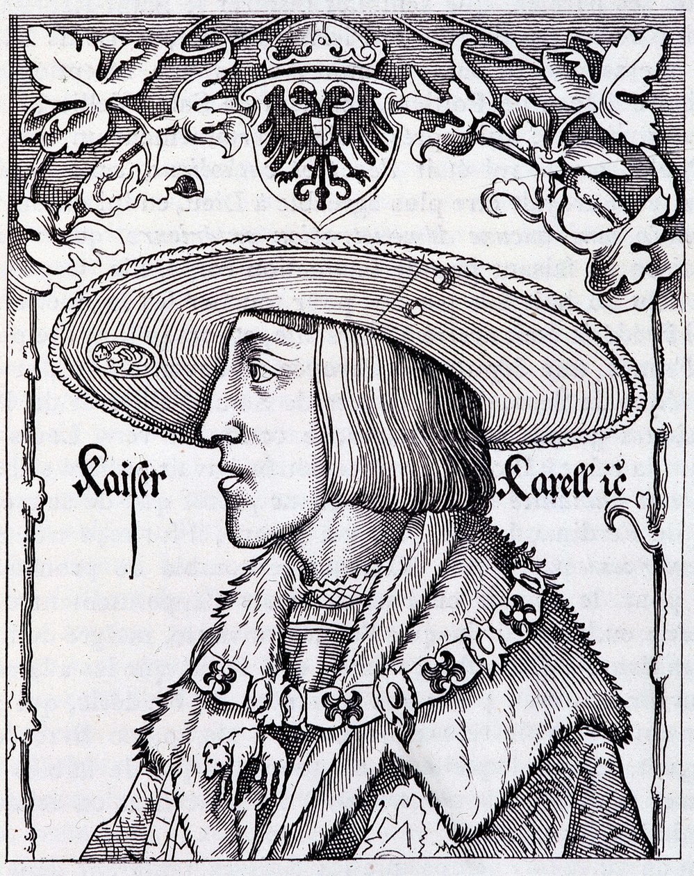 Portrett av Charles V young - gravering fra et tysk trykk fra 1500-tallet av German School
