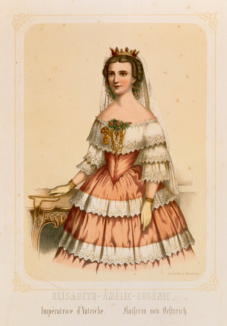 Portrett av Elizabeth av Bayern, keiserinne av Østerrike, trykt av Fr. Wentzel, Wissembourg, 1860 av German School