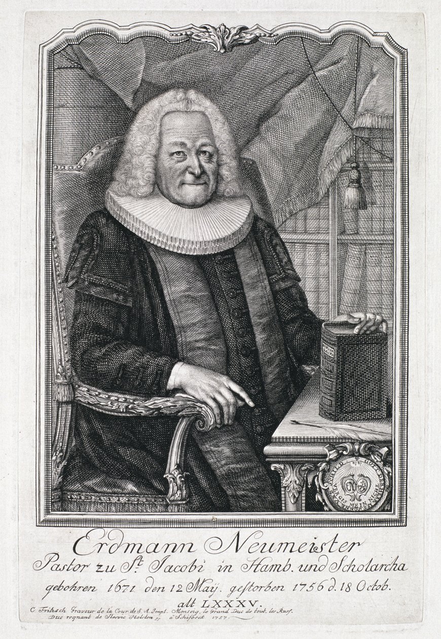 Portrett av Erdmann Neumeister (1671-1756) av German School