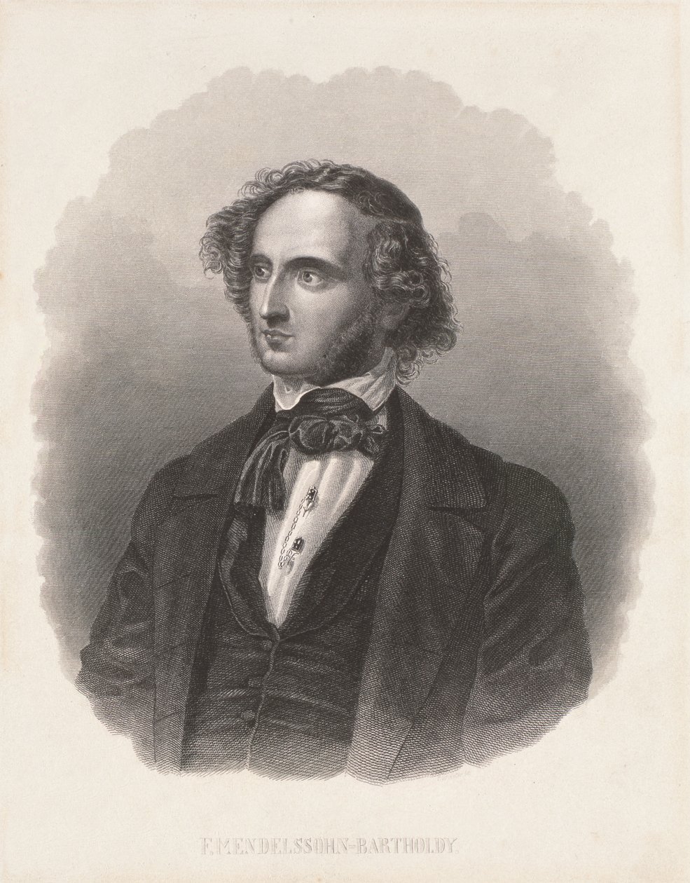 Portrett av Felix Mendelssohn (1809-47) av German School