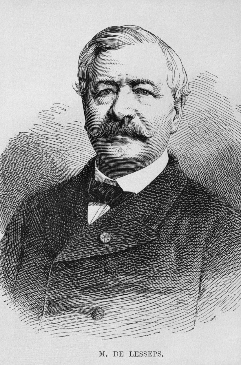 Portrett av Ferdinand Marie de Lesseps (1805-94), fra LEgypte av Georg Moritz Ebers (1837-98), 1881 (bw gravering) av German School