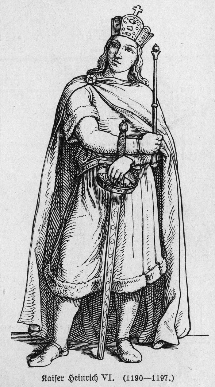Portrait of Henry IV, known as Le Severe or Le Cruel (1165-1197), King of Germany. Engraving in “” Kaiser, Konig und Papft”” by Richard Roth av German School