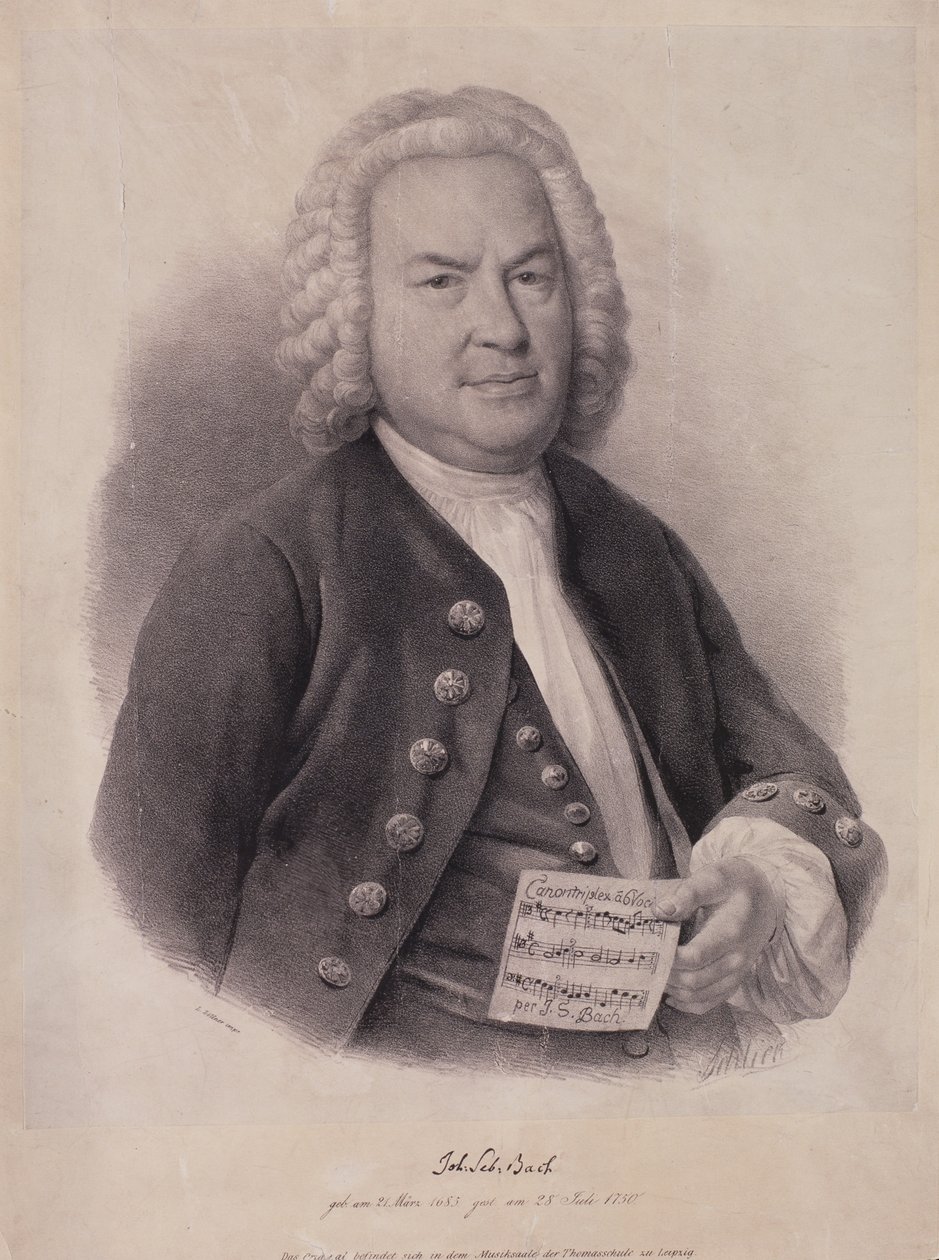 Portrett av Johann Sebastian Bach (1685-1750) gravert av F.G. Schlick, 1840 av German School
