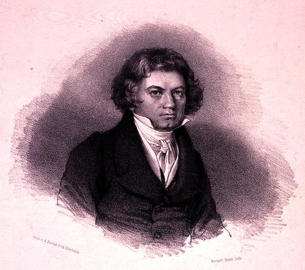 Portrett av Ludwig van Beethoven (1770-1827) gravert av Faustin Herr (litho) av German School