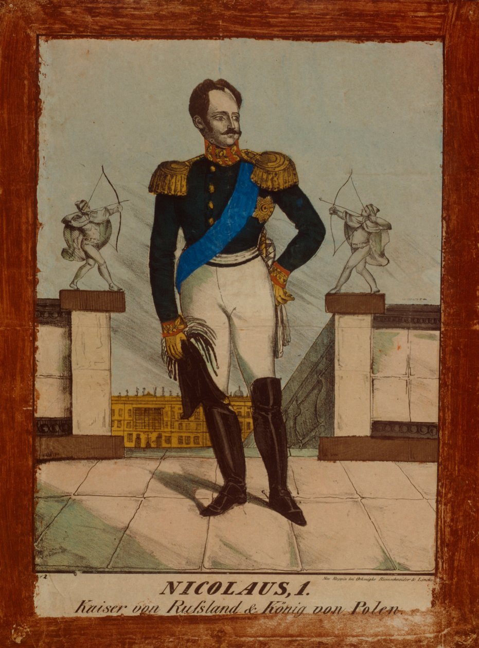 Portrett av Nicholas I, tsar av Russland og konge av Polen, Neuruppiner Bilderbogen, ca. 1850 av German School
