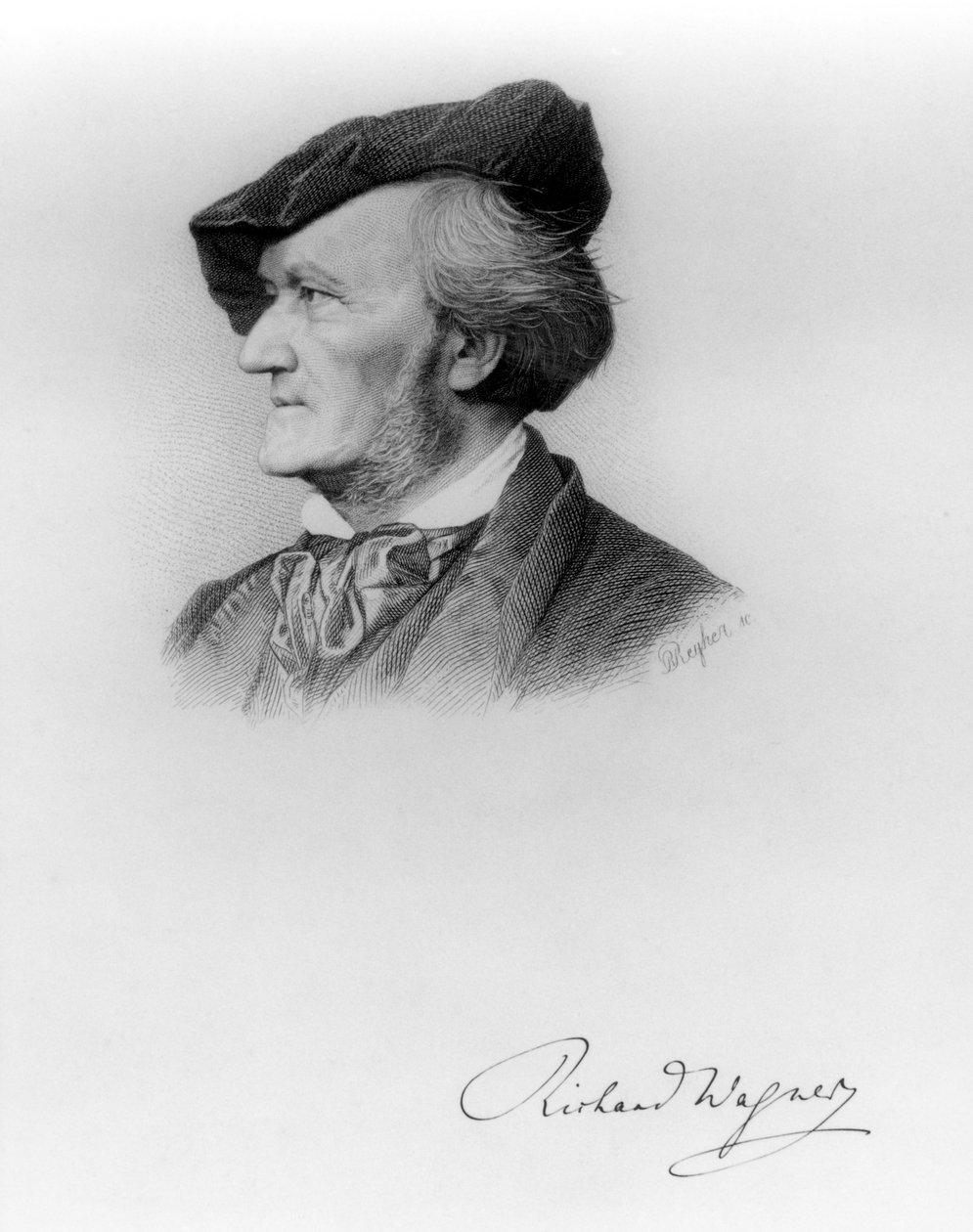 Portrett av Richard Wagner (1813-83) tysk komponist, gravert av Robert Reyher (1838-77) av German School