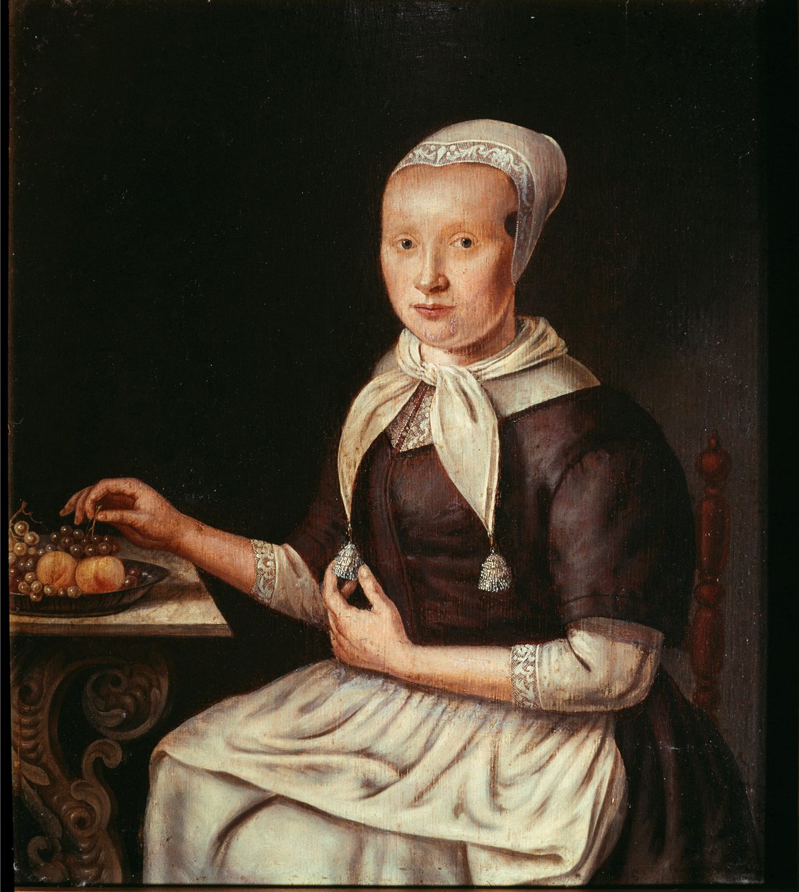 Portrett av en tysk bonde på fruktfatet Maleri av den tyske skolen. Trevise fra 1600-tallet, museo civico av German School