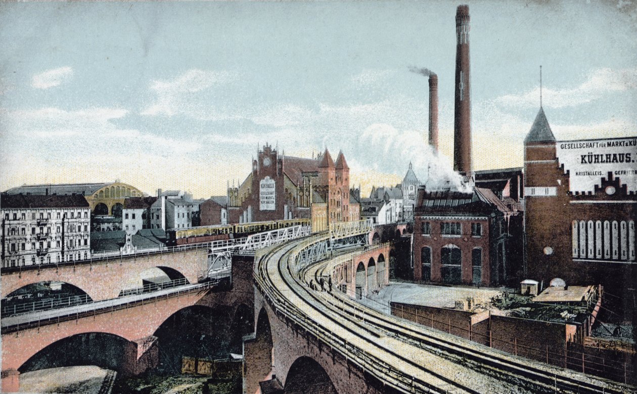 Postkort som viser Overground Metro i Berlin, før 1910 av German School