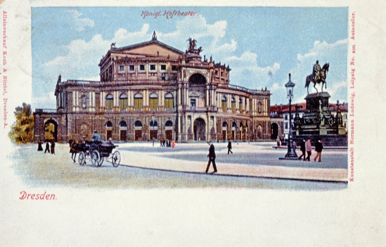 Postkort som viser Semper Opera House, Dresden, ca. 1900 av German School