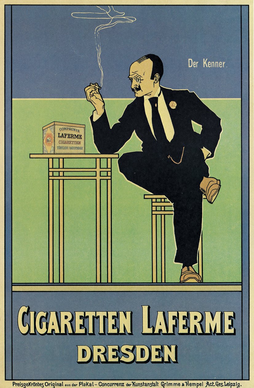 Plakat som reklamerer for Laferme-sigaretter av German School
