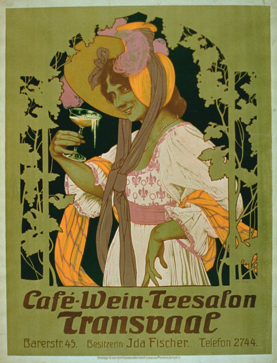 Plakat som reklamerer for Transvaal en kaffe-, vin- og tesalong av German School