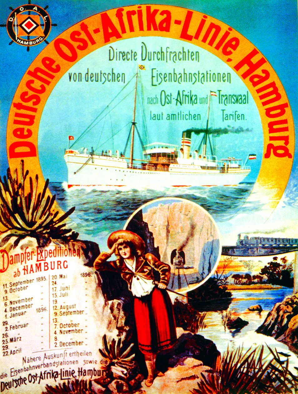 Plakat som reklamerer for den tyske Øst-Afrika-linjen, Hamburg, 1895 av German School