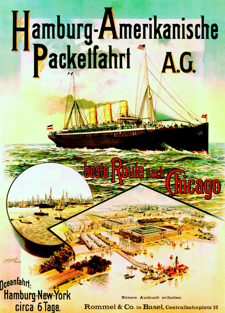 Plakat som reklamerer for Hamburg American Line, 1893 av German School