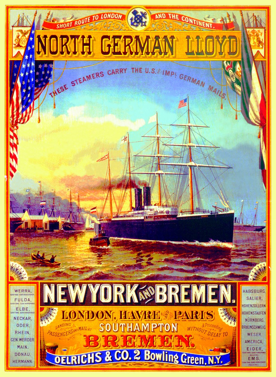 Plakat som annonserer den nordtyske Lloyd-linjen, 1883 av German School