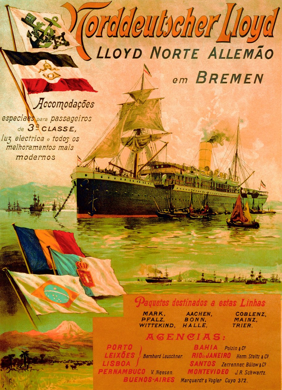Plakat som annonserer den nordtyske Lloyd-linjen, 1898 av German School
