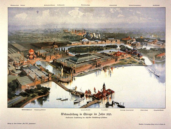 Plakat for verdensutstillingen i Chicago i 1893 (litho i farger) av German School