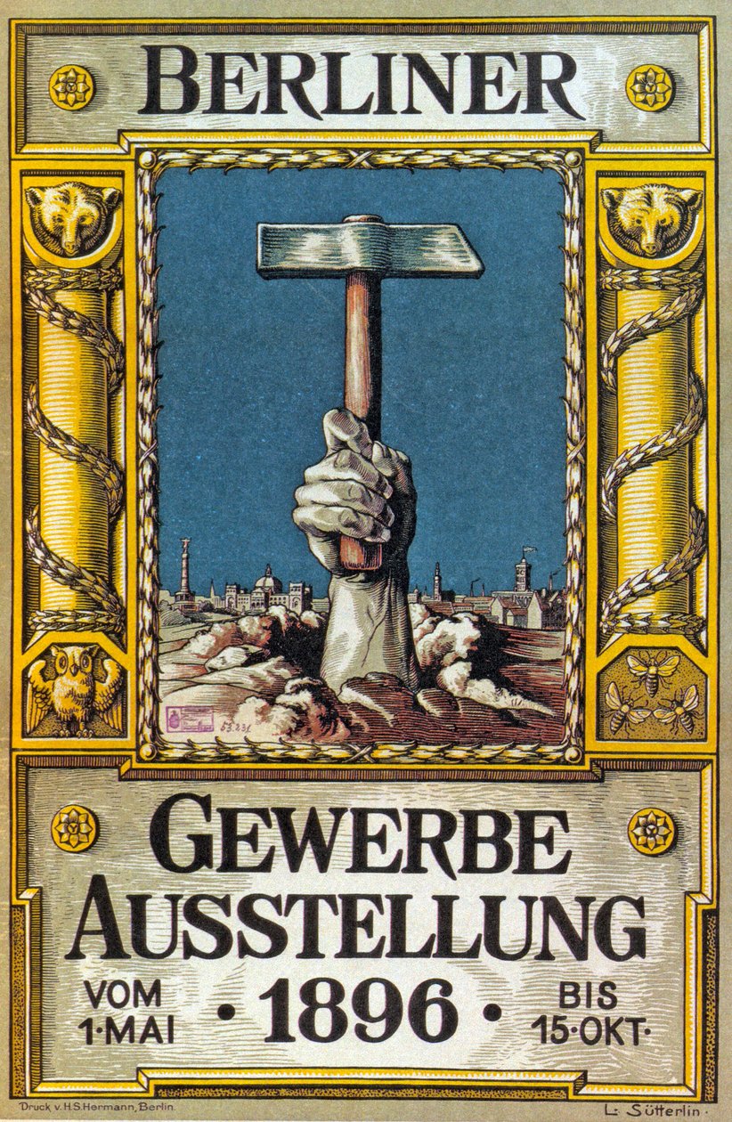 Plakat for industriutstillingen i Berlin, Tyskland, 1896 av German School