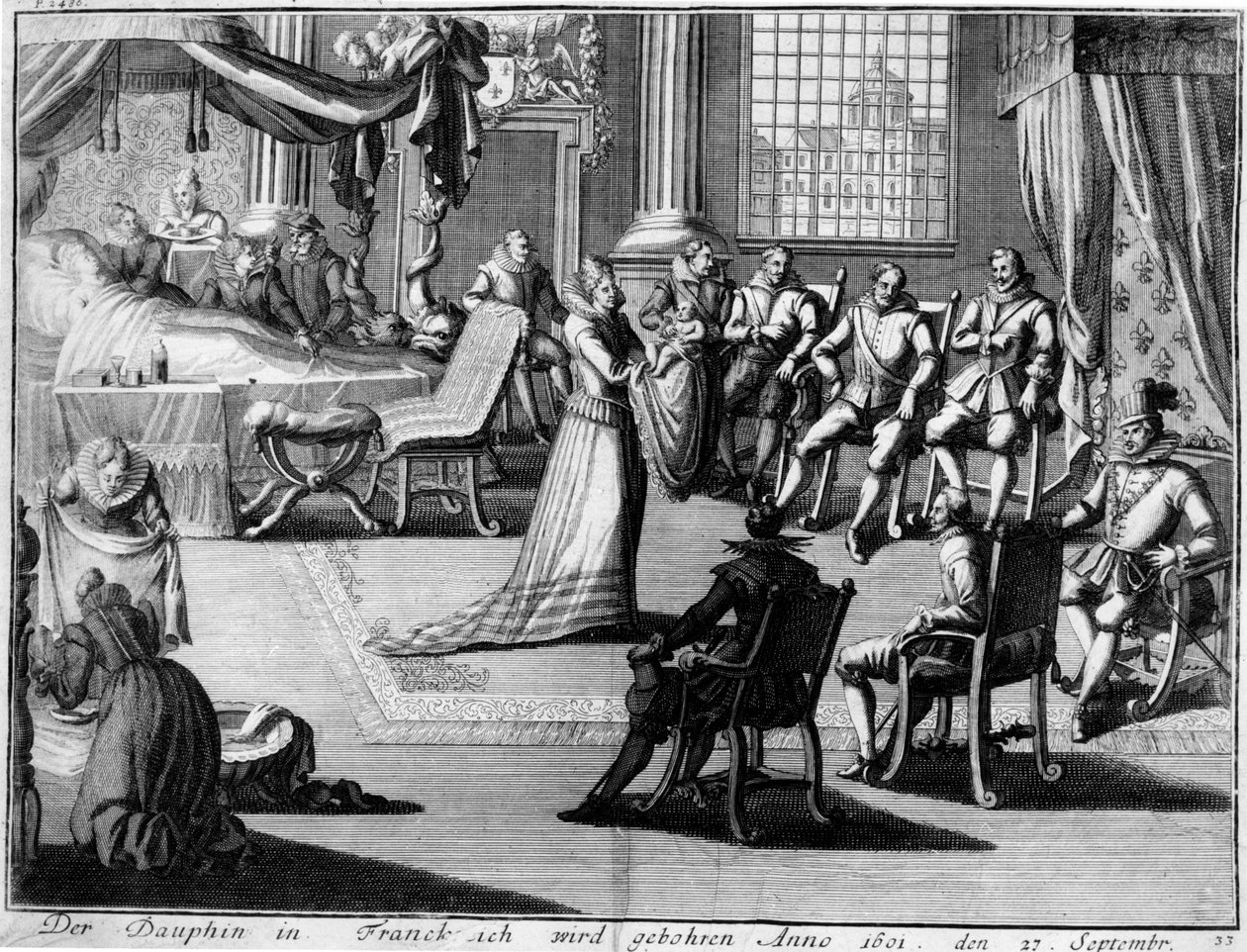 Presentasjon på Fontainebleau av Dauphin for sin far, kong Henri IV, 27. september 1601 av German School