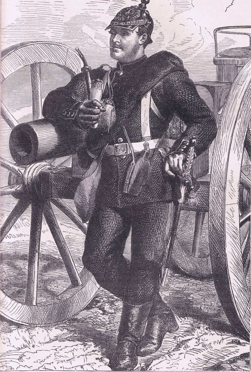 Prøyssisk artillermann, Cassells historie om krigen mellom Frankrike og Tyskland utgitt av Cassell and Company Limited, ca. 1890 (litho) av German School
