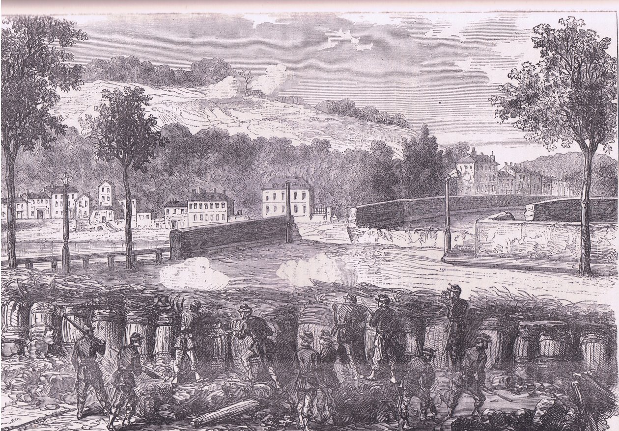 Prøyssisk redutt som kommanderer broen til Sevres, Cassells historie om krigen mellom Frankrike og Tyskland utgitt av Cassell and Company Limited, ca. 1890 (lito) av German School