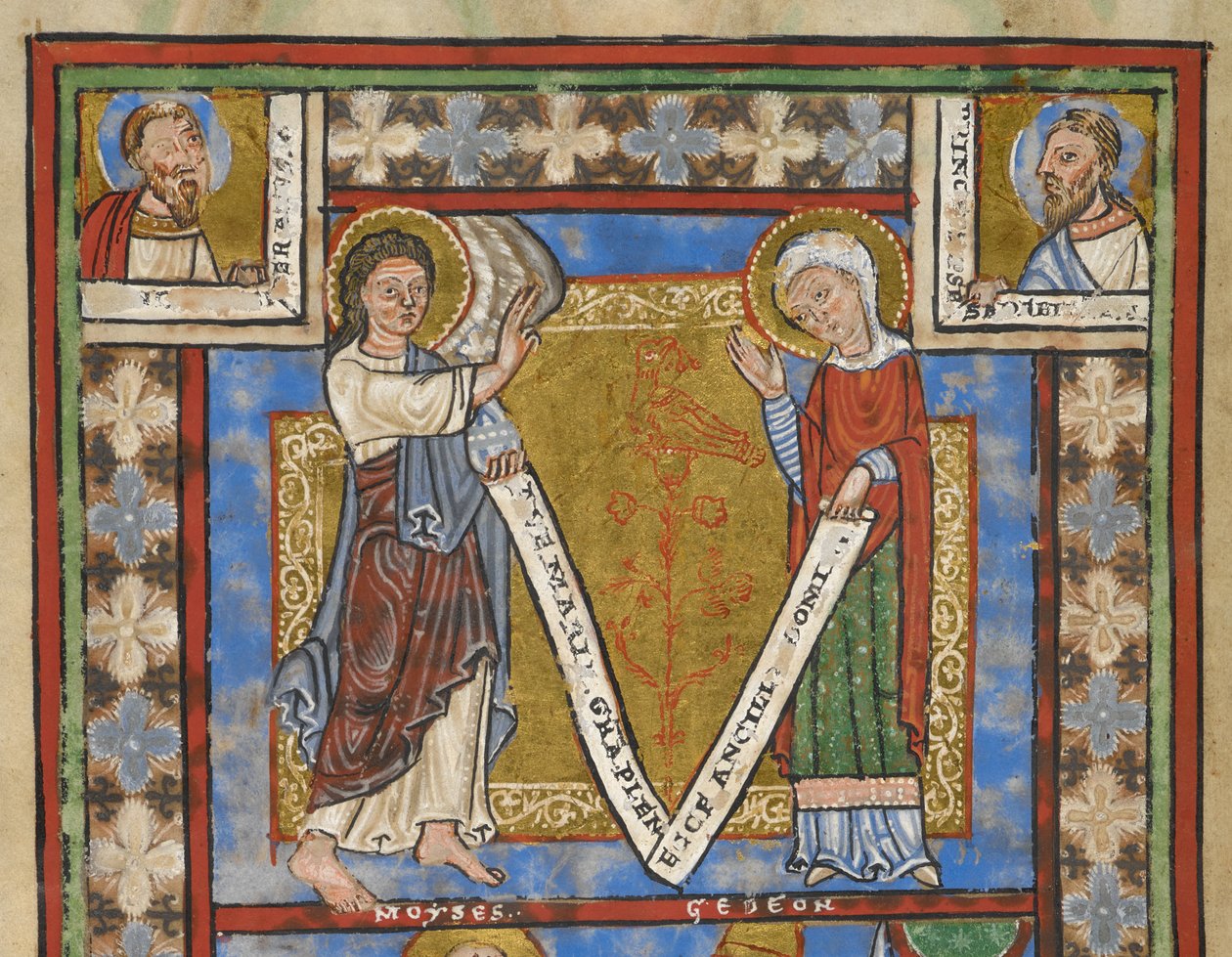 Salterfragment "Psalter of Henry the Lion", f.7v, detalj med Annunciation, ca. 1168-89 (pergamentkodeks) av German School