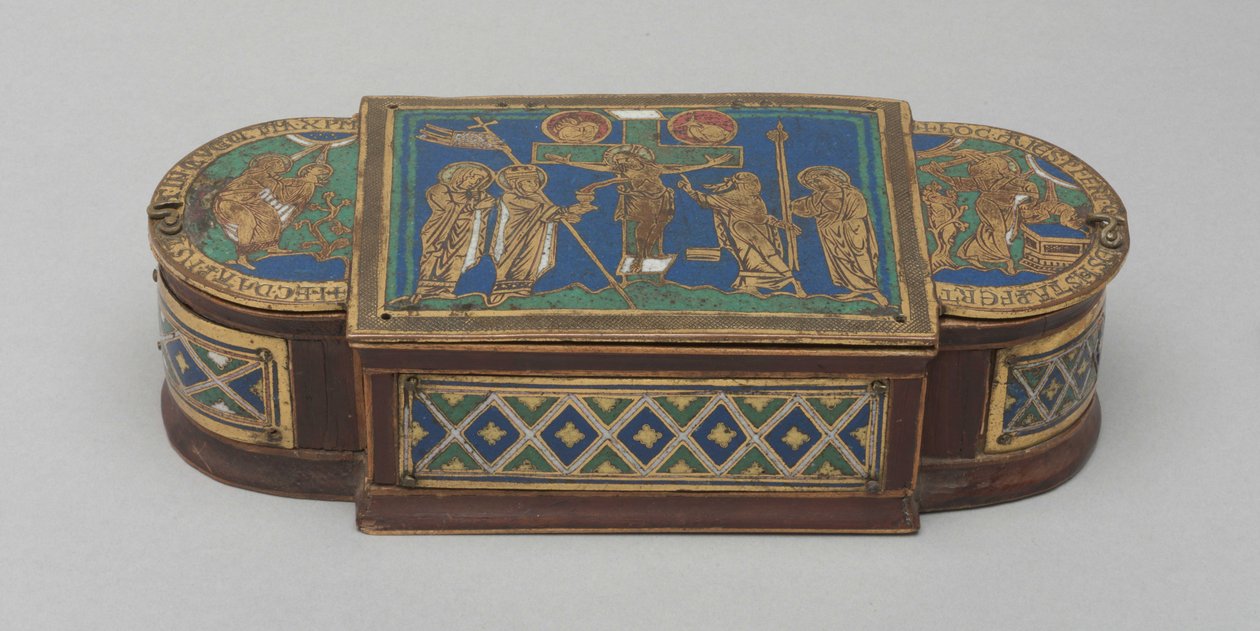 Pyx, ca. 1170-1180 (forgylt kobber, champlevé og cloisonné emalje, trekjerne (moderne)) av German School