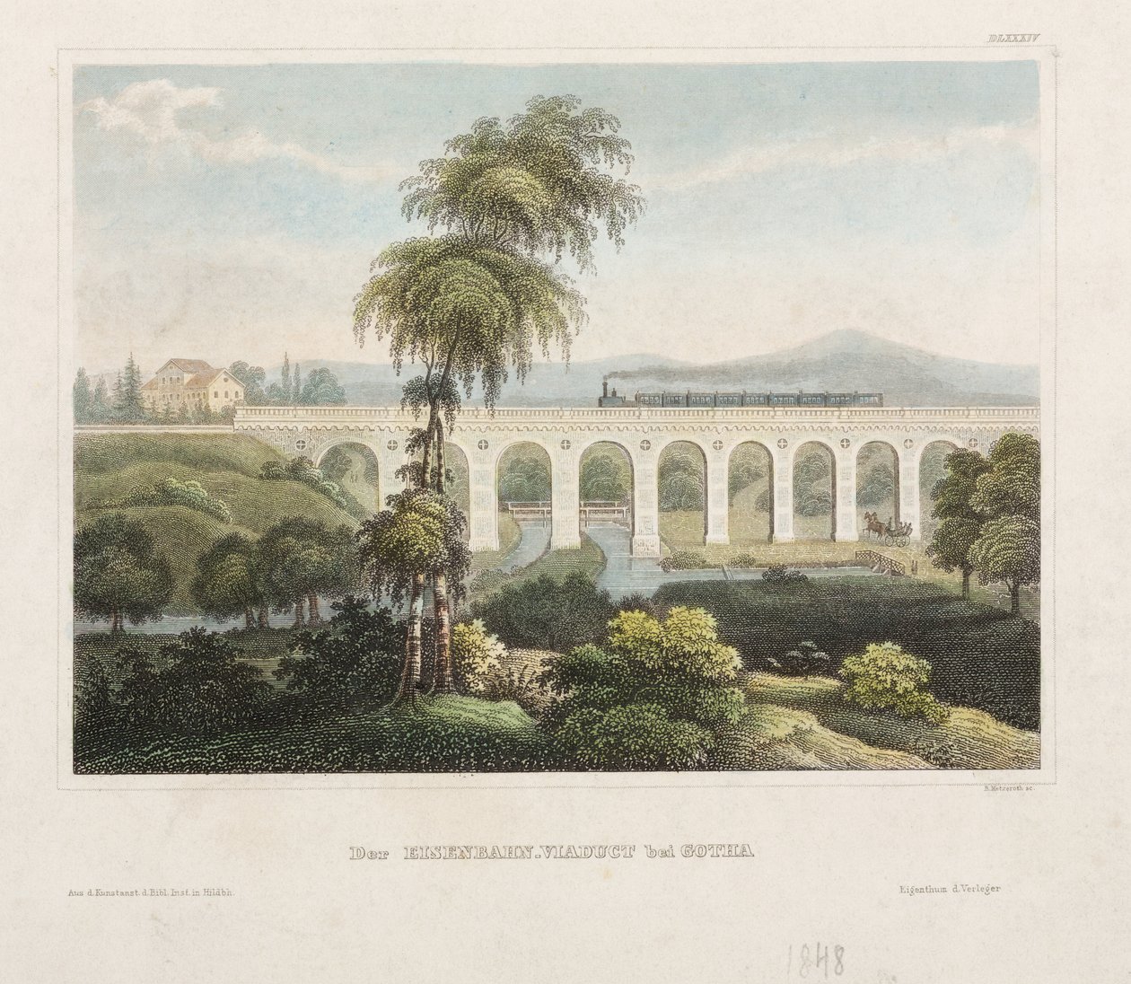 Jernbaneviadukt ved Gotha, gravert av B. Metzeroth, 1848 av German School