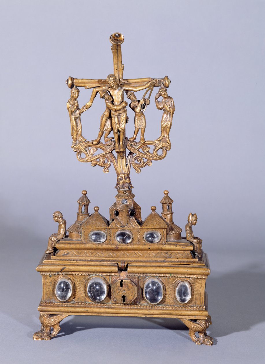 Relikvieskrin eller chasse, Rhenish School-stil (bronse med bergkrystaller) av German School