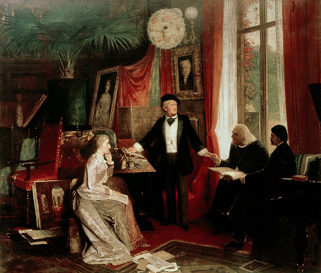 Richard Wagner med Franz Liszt og Liszts datter Cosima av German School