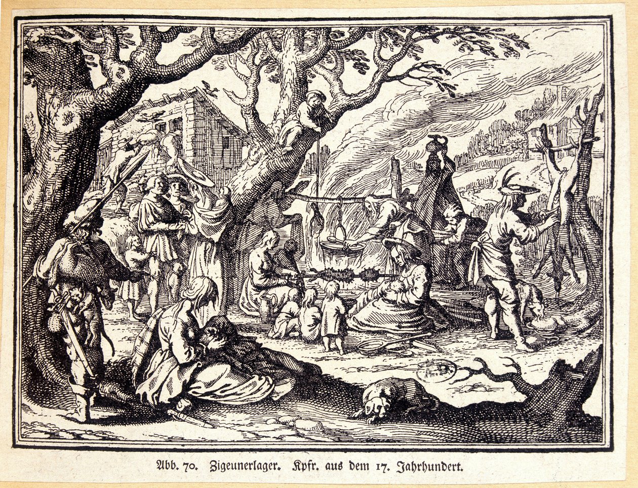Bygdefolk i middelalderen. Tysk gravering fra 1700-tallet. Anonym. Bibl. av Deco Arts. av German School