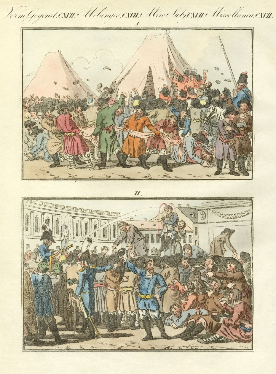 Russiske etniske festligheter (farget gravering) av German School