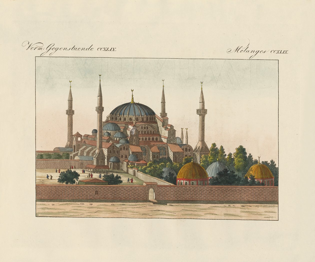 Saint-Sophia-katedralen i Konstantinopel (farget gravering) av German School