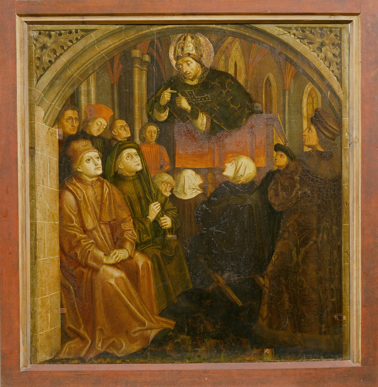 Saint Ambrose forkynner i Milano, danner altertavlen til Saint Augustine, ca. 1480 av German School